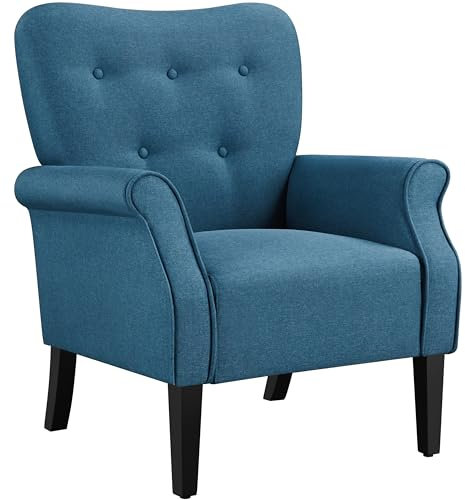 Yaheetech Modern Tub Chair, Mid-Century Polyester Accent chair Sofa Chair with Soft Padded and High Back for Living Room/Bedroom/Home Office Navy Blue