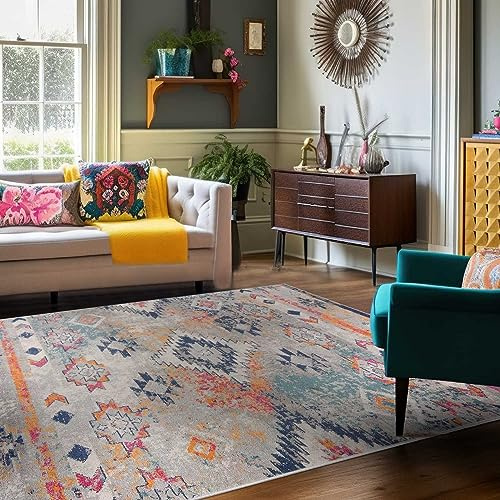 Carpeto Groß Teppich Wohnzimmer 180x250cm Weiß Ethno Boho Weich Kurzflor | Teppich für Schlafzimmer Esszimmer Büro Pflegeleicht Fußbodenheizungsgeeignet Reinigungsmittelbeständig Synthetisch Blickfang