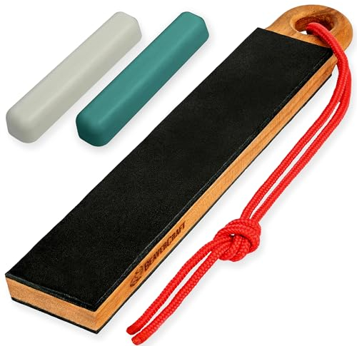 BeaverCraft Leather Strop for Knife Sharpening LS9P02 - Stropping Kit with Polishing Compound - Leather Knife Sharpener - Honing Strop Block 2-Sided