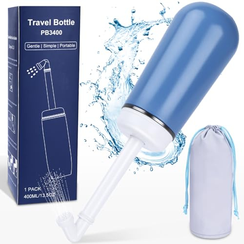VicnKioH Perineal Wash Bottle for Recovery and Cleansing After Birth, Upside Down Portable Bidet, New Mum Maternity Essentials, 400ml, Blue