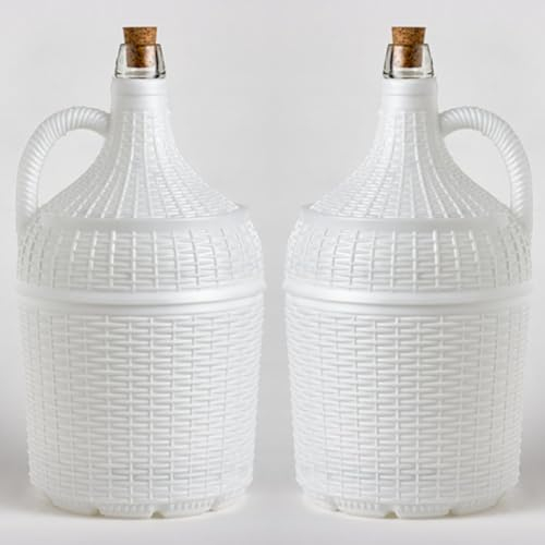 Pack 2 Garrafas o garrafones de 5 litros de cristal con asa, forrado de plástico blanco duro, incluye corcho y repuestos
