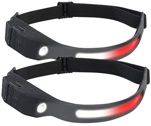 KryoLights Accu Stirnlampe: 2er-Set Akku-Stirnlampen, 230°-Flutlicht, COB- & SMD-LED, 500 Lumen (Multifunktions Stirnlampe, LED rot)