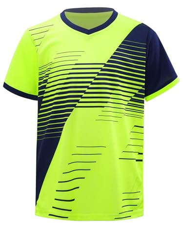 ranrann Kinder Jungen Trikot Kurzarm T-Shirt Sportshirt Oberteil Loose Fit mit V-Ausschnitt Schnelltrockend Tops Fußball Training Running Sportswear Neon Grün 146-152