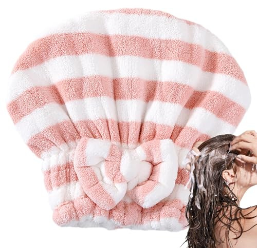 Trockenkappe zum Trocknen der Haare - Trockene Haarmütze, Handtuch zum Trocknen der Haare aus weichem Korallenfleece | zum Trocknen der Haare, saugfähiges Handtuch gestreift für Haare