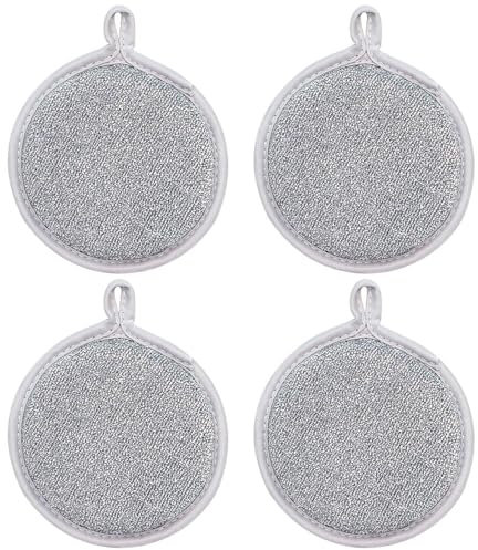 Lot De 4 Torchons Ronds Double Face, Chiffons De Nettoyage Humides Et Secs, Torchons Multi-Usages, Tampons À Récurer De Cuisine, Brosse À Récurer Douce, Brosse De Nettoyage De La Vaisselle