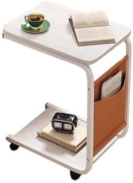 Beistelltisch, Sofatisch Mit Rollen, Mobiler Kaffeetisch, C Form Kaffeetisch Couchtisch Sofatisch Nachttisch Betttisch Laptoptisch Wohnzimmertisch Mit Aufbewahrungstaschen/Körben,40 X 28 X 63cm