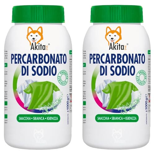 Akitaink Percarbonato di Sodio per Bucato Puro - 2 Kg Sbiancante, Smacchiante e Igienizzante Ecologico - 500 Lavaggi, Ideale come Smacchiatore per Bucato e Antimuffa Prodotto in Italia