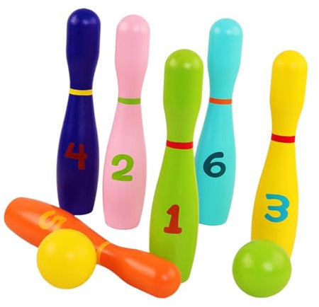Sharplace Bowling-Set aus Holz, für die frühe Entwicklung, Aktivitätsspiel aus Holz für den Innenbereich, Bowling-Spiel-Requisiten für den Boden, Sport im