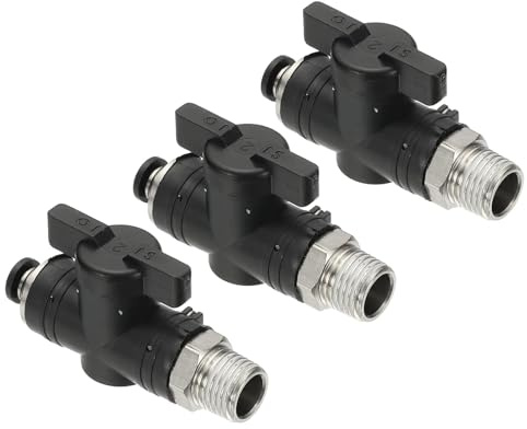 PATIKIL Vanne à bille pneumatique 3/16 OD x filetage mâle 1/4 PT, 3 pièces Raccords à pousser pour connecter la vanne à bille de contrôle de débit d'air Raccords tuyau Union rapide droit