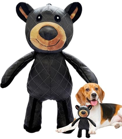 BommFu Hundleksak oförstörbar björn | Unbreakable Squeaky Dog Toys | Slitstark pipande leksak för aggressiv tuggare – plyschbjörn hundleksak för sysselsättning