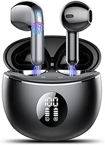 TIMU Auricolari Bluetooth 5.4, Auricolare Senza Fili con 4 ENC Riduzione Cancellazione Rumore Mic Cuffie Bluetooth Hi-FI Audio Stereo, 50 Ore Tempo di Riproduzione, IP7 Impermeabile, Display LED