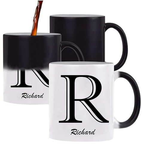 Planetee Tasse Magique Richard Lettre Chic | Mug qui change couleur avec la chaleur | Idée Cadeau Prénom pour Cuisinier Barbecue Jardinage Oncle Parrain Beau Papa Collègue Départ Retraite Noël