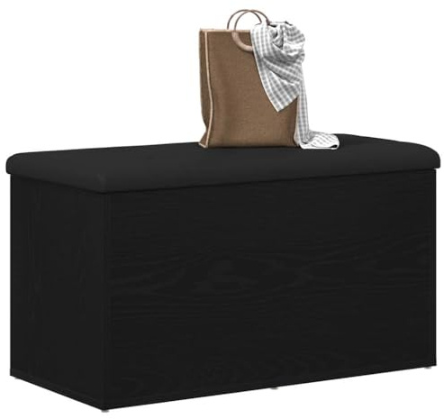 vidaXL Sitzbank mit Stauraum Schwarz Eichen-Optik 82 x 42 x 45 cm | Hergestellt aus Holzwerkstoff und Polyester für robuste Qualität, Moderner Stil mit glatter, matter Oberfläche,