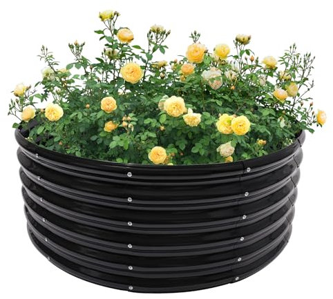 42x42x17 Inch Rund Hochbeet Blumenbeet aus Metall für Garten, Freistehende Hochbeete Pflanzkasten Anzuchtbeet Gemüsebeet, Pflanzkübel Blumenkasten ohne Boden Gartenbeet für Gemüse Blume (Schwarz)