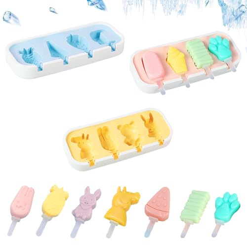 svpfuo 3 Piezas Moldes Helados, Molde Helado, Moldes Helados Bebe, Moldes Para Hielo Silicona Reutilizables a Prueba Polvo Para Hacer Pata de Gato, Fresa, Piña Otras Formas, ¡sin BPA