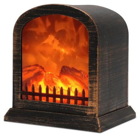 Yuragim Cheminée électrique à LED, sans chauffage, décorative, avec effet flamme, USB et piles, pour décoration de Noël, cheminée de table, ornement de maison, cuivre rétro