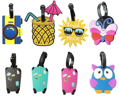 8 Etichette Per Bagagli In Silicone, Ornamenti Per La Decorazione Dei Bagagli, Etichette Per Bagagli In Cartone Animato, Adatte Per Borse Da Viaggio All'Aperto, Zaini.