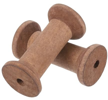 sourcing map 2Pcs Wooden Spools for Crafts, 2.36In Natural Wood Empty Spools Thread Wooden Bobbins for Wire Weaving Cord Sewing Twine Ribbon Chain Wrapping Organizing, Brown
