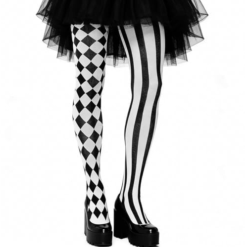 Medias de payaso Harlekin para mujer, color negro y blanco, medias por encima de la rodilla, medias extralargas a rayas, patrón de cuadros, medias para carnaval, fiesta temática, cosplay