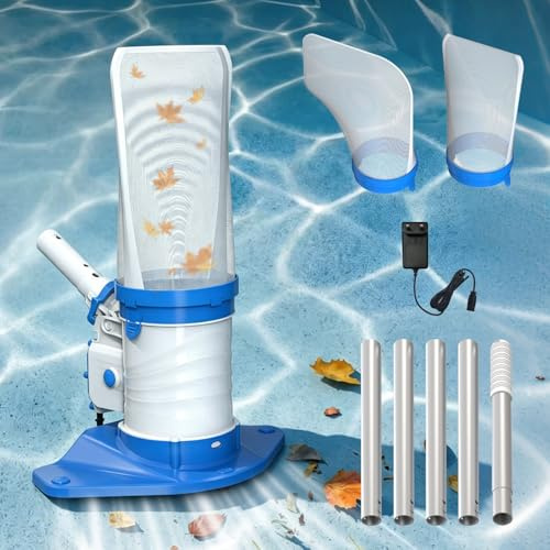PoolyPoly Aspiradora de Hojas de Piscina, Limpiafondos Piscina Manual | Aspirador Piscina para Hojas y Desechos en Piscinas, Recogehojas para Piscinas con Bolsas de Filtro Estándar y Finas, Blanco