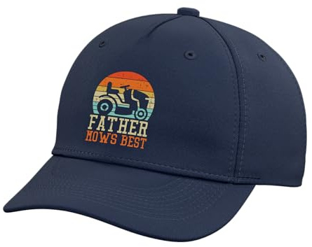 Father Mows Best Riding Lawn Mower Fathers Day Dad Papa Joke Adjustable Printed Baseball Hat, Navy Blue