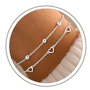 Turandoss Gold Silver Bracelet for Women Girls, Dainty Heart Bracelets | 14K Gold Plated Heart Bracelet for Women Butterfly Bracelet Beads Link Chain Trendy Layered Bracelets Jewellery Birthday Gift