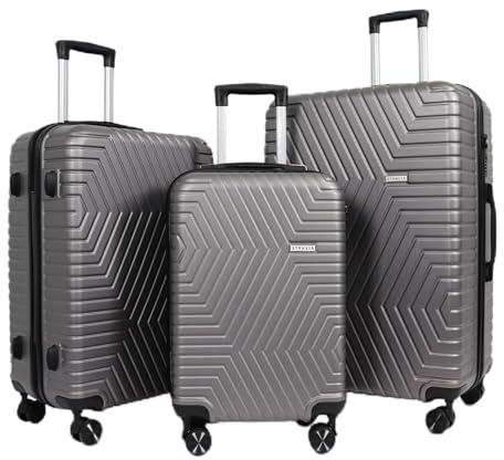 STRAVIA Del – Set de 3 Valises (55/65 / 75 cm) – ABS Légères et Résistantes – Serrure à Code Sécurisée – 4 Roues Double Ultra Fluides – Gris Foncé – 55x36x24 / 65x44x26 / 76x50x28