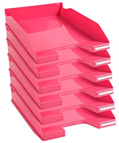 Exacompta - Réf. 113284D - Lot de 6 corbeilles à courrier Combo MIDI - Dimensions utiles 34 x 25 x 6,5 cm - pour Documents au Format A4 + - Couleur Framboise Glossy