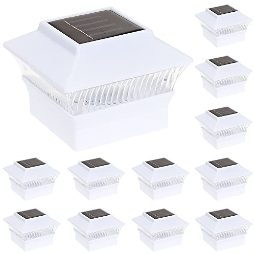 GreenLighting Standard Solar Post Cap Lights Fits 4x4 Wood, 4x4 & 5x5 PCV/Vinyl Outdoor Solar Powered Post Cap Light, Fence Post, Landscaping, Deck, Garden- Bright LED, Waterproof White 12 Pack