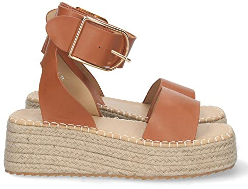 shoes&blues.es Sandalia Plana Mujer Estilo Casual, con Yute, Pala Fina, Talon Abierto y Cierre de Pulsera con Hebilla en el Tobillo. Primavera Verano 2020