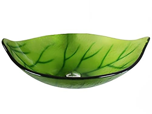 XMZFQ Künstlerisches Handgemachtes Blattform gehärtetes Glas Badezimmer über Gegen Vessel Vanity Sink Bowl mit Ring Montag und Pop-up-Drain