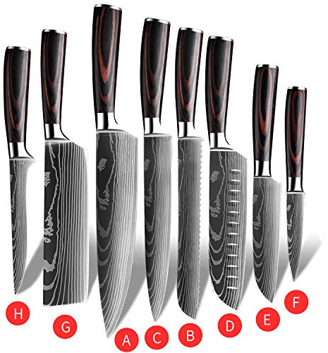 KEPEAK Coltello da Cucina, Coltelli da Cucina Affilati in Acciaio Inossidabile di Diverse Dimensioni con Impugnatura Confortevole, Coltello da Cucina Antiruggine per Cucina/Ristorante (8pcs)