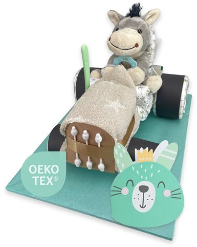 myBambini - Windeltraktor Neutral - inkl. 20 Lillydoo Windeln | Geschenk zur Geburt | Taufgeschenk | Geschenk für Babyparty - Premium Windeltorte (neutral)