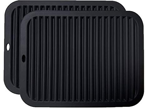 2 Pack Large Silicone Trivet Mats,Heatproof Hot Pads Pot Holder,9x12 Non Slip Flexible Durable Heat Resistant Pot Coaster Kitchen Countertop Table Mats (Wavy Black)