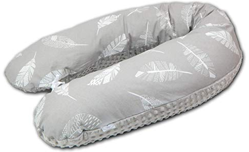 LOOLAY® Stillkissen XXL SUPER WEICH Lagerungskissen Seitenschläferkissen Ink.Bezug 170 cm (Feder grau/Minky grau)