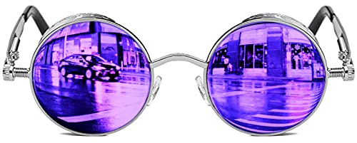 ROCKNIGHT occhiali da sole polarizzati tondi da uomo protezione UV occhiali da sole steampunk gotici con montatura in metallo, M