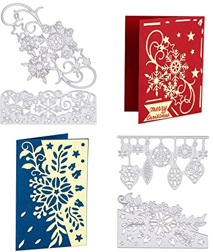ORIGACH 4 Stück Weihnachten Metall Stanzformen Schneeflocke Element Stanzformen Prägeschablonen Schablonenform für DIY Scrapbooking Dekoratives Papier Weihnachtskartenherstellung