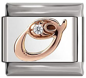 Italian Charms Breloque en or rose avec lettre A à Z compatible avec tous les bracelets de 9 mm – Stock britannique (lettre O)
