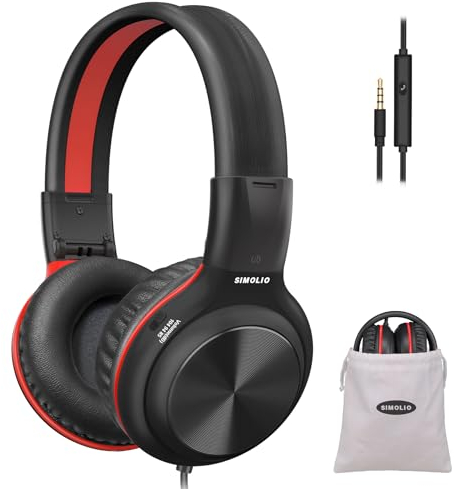 SIMOLIO Kopfhörer mit Kabel für Teenager, 1,5 Meter Verkabelte Kopfhörer mit Mikrofon und Lautstärkeregler für Jungs, Over-Ear, 85dB 94dB 104dB Lautstärkewähler -SM-904 Schwarz