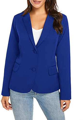 luvamia Women's Long Sleeve Formal Notch Lapel Button Down Blazer Pockets Jacket Maternity Jacket Lapis Blue with Striped Lining Size L (Size 12- Size 14)