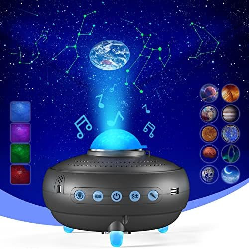 Homonic LED Starry Sky Projector, Galaxy Projector Night Light with 12 Constellations and 10 Planets with Bluetooth Music Speaker & Voice and Timer Star Projector for Children Adults