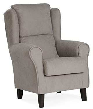 Sillonea- Sillón orejero Venecia, Acolchado con Poco Fondo. Butaca con Respaldo para Salón, Dormitorio o Sala de Espera. Sillón Individual de 104x77x74 cm en Gris/Wengué
