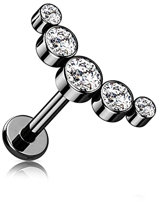 Treuheld® Labret Piercing mit runden Kristallen | 2 Größen | 7 Farben