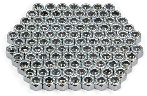 Yeebyee 1/4-20 Nylon Insert Hex Lock Nuts,Carbon Steel White Zinc Plated, Hex Lock Nut Silver Self-Locking Nylock Locknuts,100pcs/pack (1/4-20-100pcs)
