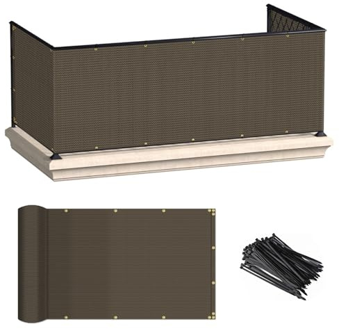 ECOOPTS 3'x25' Balcony Privacy Fence Screen with Zip Ties, Outdoor UV Protection Fence Cover for Balcony Porch Patio Deck Yard (Brown)