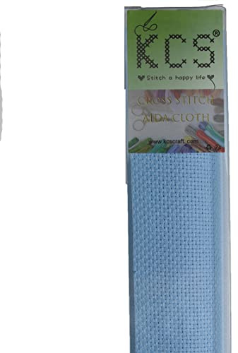 KCS 3 pc of 15 x 18(38cmx45cm) Counted Cross Stitch Cotton Aida Cloth Needlework Rolled Fabric Box,16CT,Light Blue