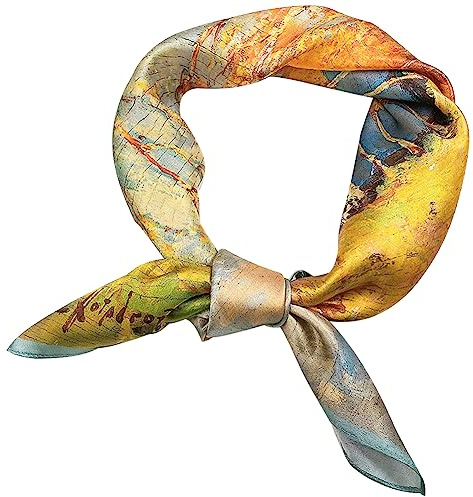 ZhaoCo 100% Natürliche Maulbeerseide Schal, 66x66cm / 26x26 Zoll Seidentuch Grafikdruck Klein Weich Quadratisch Seidenschal für Damen - 021