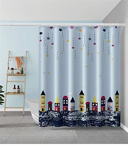 Casa dei cartoni animati Tenda Doccia W180cmxL180cm Tenda per Doccia Antimuffa,Tenda da Esterno Impermeabile Tessuto,3D Tenda con Ganci per Dormitorio Famiglia Appartamento Hotel Doccia ​Bagno Decor
