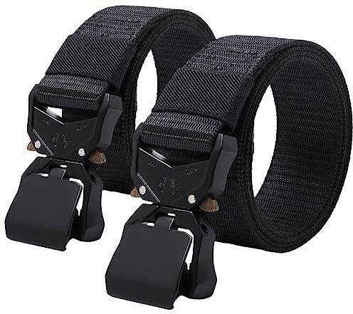 Taktischer Gürtel Doppelpack, Militär Wandern 4cm Arbeit Gürtel mit schwerer Schnellverschluss Schnalle Automatikgürtel Schwarz (140cm)
