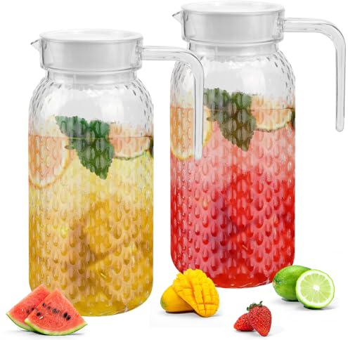 ADERTOS 2 Brocche per Acqua da 1 Litro, Caraffa Acqua in Acrilico Infrangibile, Brocca Acqua da Tavola con Tappo, Brocche in Plastica per Acqua Succhi di Latte Tè Freddo, Limonata (Senza BPA)
